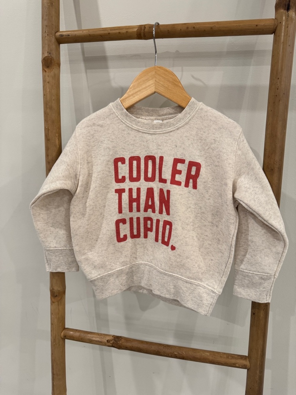 Rabbit Skins Cream Kids Sweatshirt with Red "Cooler Than Cupid" Print